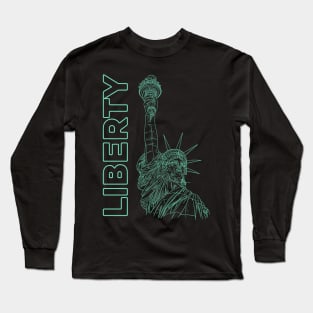 Liberty and the Statue of Liberty in a green line drawing design #2 Long Sleeve T-Shirt